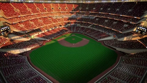 Empty baseball and cricket arena with fans in the evening lights Video stock 164091326