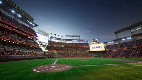 Empty baseball and cricket arena with fans in the evening lights Video stock 164091373
