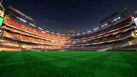 Empty baseball and cricket arena with fans in the evening lights Video stock 164091400