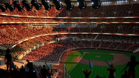 Empty baseball and cricket arena with fans in the evening lights Video stock 164091540