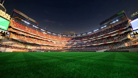 Empty baseball and cricket arena with fans in the evening lights Video stock 164091576