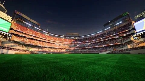 Empty baseball and cricket arena with fans in the evening lights Video stock 164091610