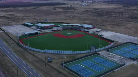 Empty Baseball Field and Tennis Courts in the Middle of Nowhere Mumford Texas Stock Footage 335664646
