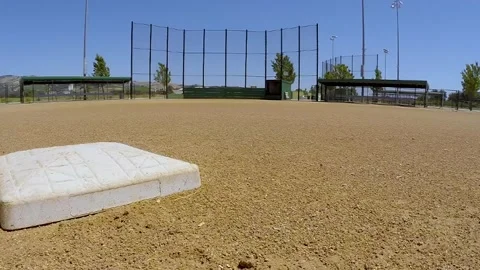 Empty Baseball Field Low Angle with Second Base Stock Footage 244273528