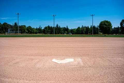 Empty baseball field viewed from home plate Stock Photos