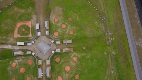 Empty Baseball Fields Due to Coronavirus aerial vertical down rotate Stock Footage 128671454
