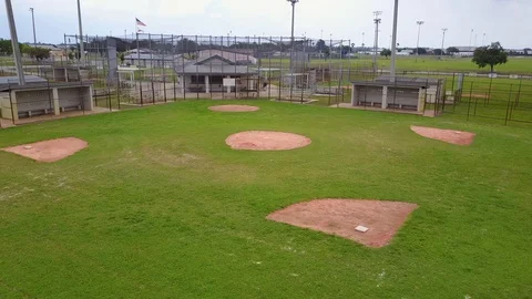 Empty Baseball Fields Due to Coronavirus aerial Infield tracking Stock Footage 128672778