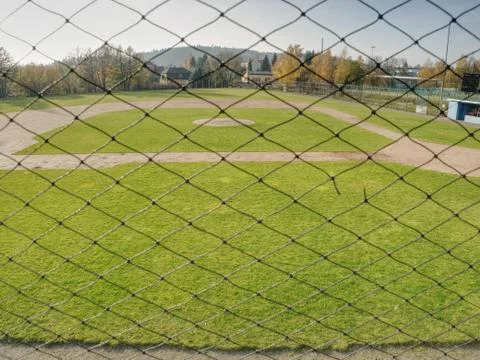 Empty baseball green field view grandstand. Stock Photos