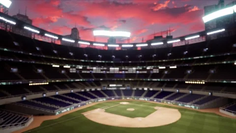 Empty baseball or cricket arena. evening 4k scene. Animated 3d photoreal video Stock Footage 163547063