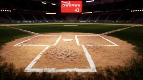 Empty baseball or cricket arena. evening 4k scene. Animated 3d photoreal video Stock Footage 163547092