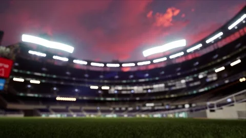Empty baseball or cricket arena. evening 4k scene. Animated 3d photoreal video Stock Footage 163547143