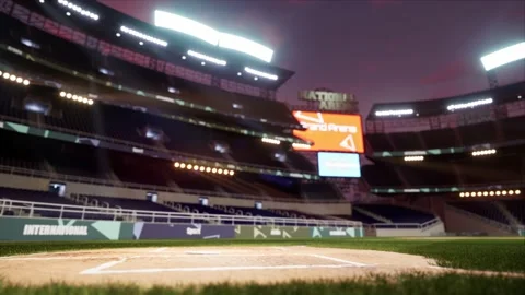 Empty baseball or cricket arena. evening 4k scene. Animated 3d photoreal video Stock Footage 163547251