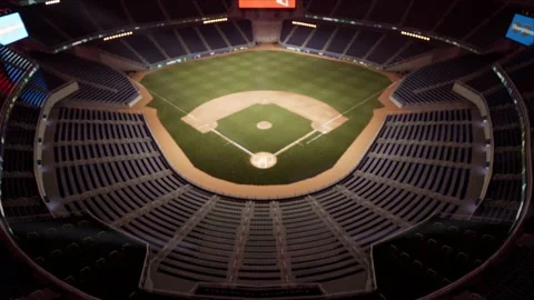 Empty baseball or cricket arena. evening 4k scene. Animated 3d photoreal video Stock Footage 163547269
