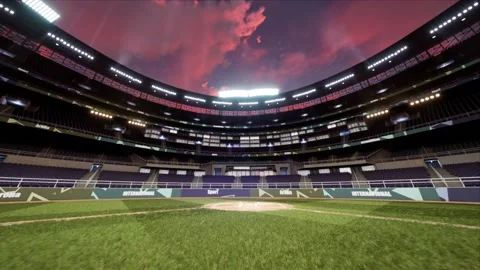 Empty baseball or cricket arena. evening 4k scene. Animated 3d photoreal video Stock Footage 163547322