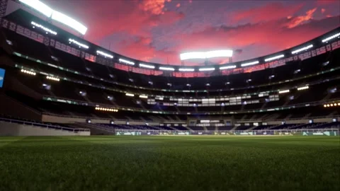 Empty baseball or cricket arena. evening 4k scene. Animated 3d photoreal video Stock Footage 163547397