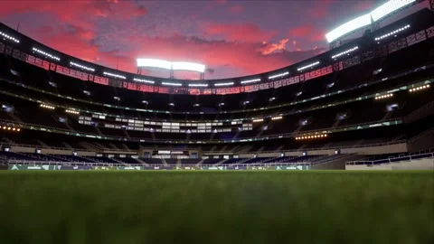 Empty baseball or cricket arena. evening 4k scene. Animated 3d photoreal video Stock Footage 163547424