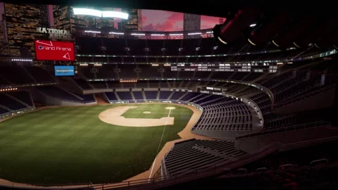 Empty baseball or cricket arena. evening 4k scene. Animated 3d photoreal video Stock Footage 163547452