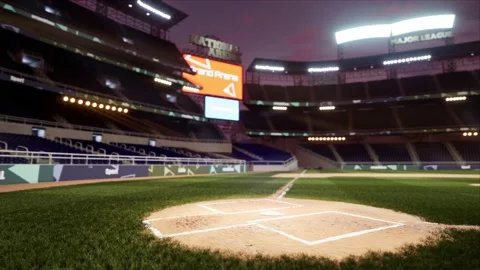 Empty baseball or cricket arena. evening 4k scene. Animated 3d photoreal video Stock Footage 163547488