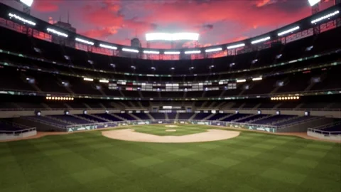 Empty baseball or cricket arena. evening 4k scene. Animated 3d photoreal video Stock Footage 163547523
