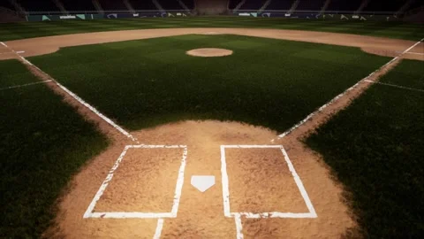 Empty baseball or cricket arena. evening 4k scene. Animated 3d photoreal video Stock Footage 163547598
