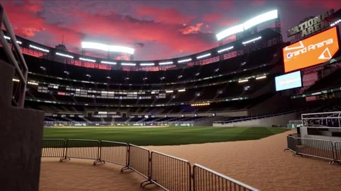 Empty baseball or cricket arena. evening 4k scene. Animated 3d photoreal video Stock Footage 163547631