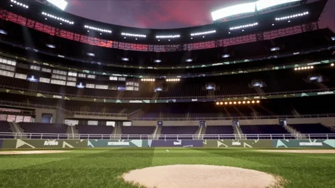 Empty baseball or cricket arena. evening 4k scene. Animated 3d photoreal video Stock Footage 163547665