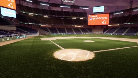 Empty baseball or cricket arena. evening 4k scene. Animated 3d photoreal video Stock Footage 163547700