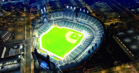 Empty baseball stadium brightly illuminated at night. Stock Footage 319175521