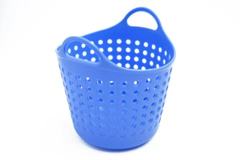 Empty basket for objects, pens, pencils. Purple color. Isolated on white Stock Photos