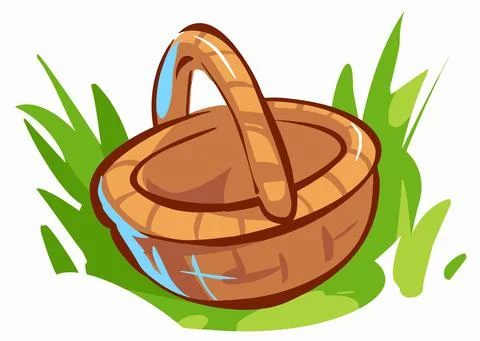 Empty basket standing on a green grass. Stock Illustration