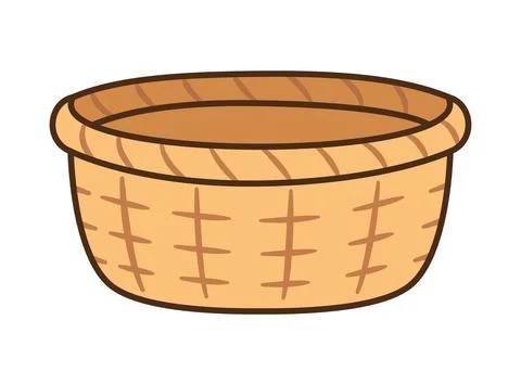 Empty basket. Traditional willow wicker basket. Hand drawn flat style Stock Illustration