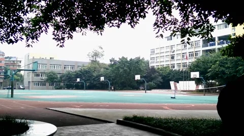 Empty basketball playground in the school Stock Footage 43576071