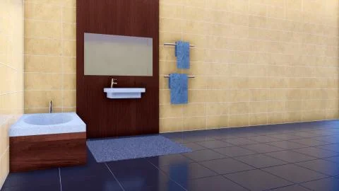 Empty bathroom interior with copy space tiled wall Stock Illustration
