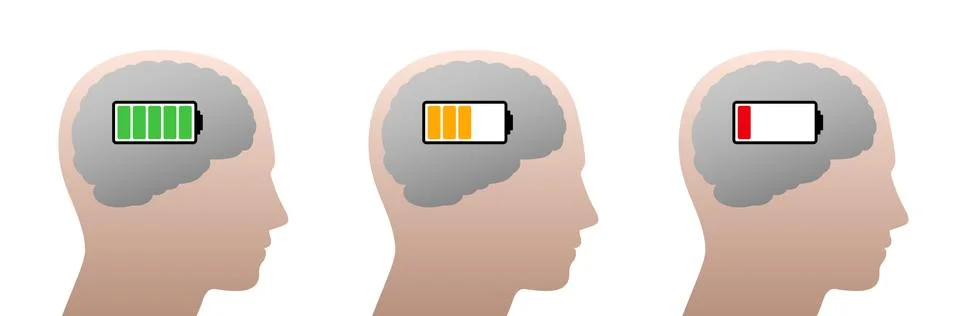 Empty Battery Full Battery Human Head Weak Brain Stock Illustration