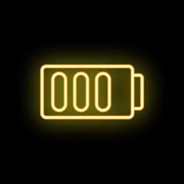 Empty battery icon glowing with neon light on dark background Illustrazione stock