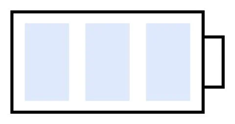 An empty battery symbol with three vertical segments in blue, outlined in bla 스톡 일러스트