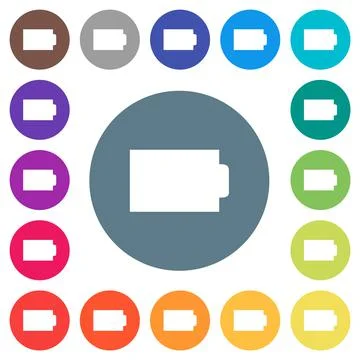 Empty battery without load units alternate flat white icons on round color ba Stock Illustration