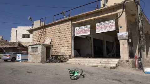 Empty bazaar in the Jewish settlement in Hebron, West Bank Stock Footage 71504210