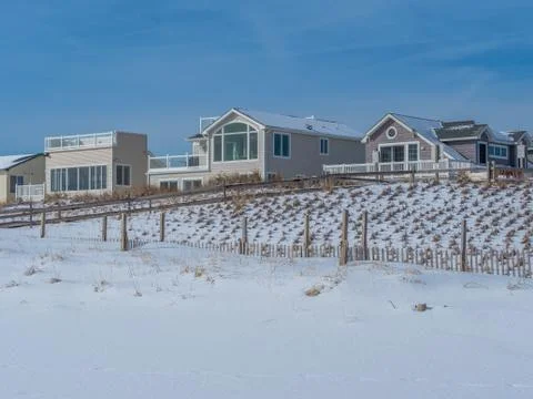 Empty beach after snowfall Stock Photos