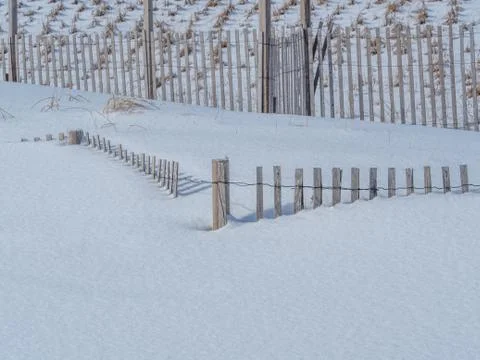 Empty beach after snowfall Stock Photos