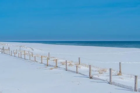 Empty beach after snowfall Stock Photos