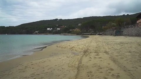 Empty beach and beautiful calm sea on cloudy day Stock Footage 82916215