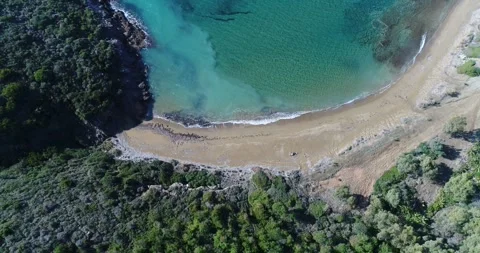 Empty Beach and blue sea drone view Stock Footage 274246210