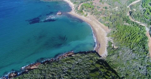 Empty Beach and blue sea drone view Vídeo Stock 274251760