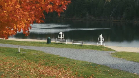 Empty Beach and Lifeguard Post in Autumn. Stock Footage 68750546