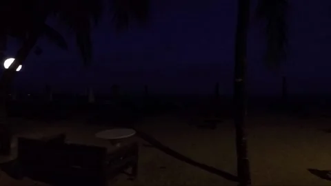 Empty beach and restaurant at night, Sanur, Bali, Indonesia Stock Footage 150093846
