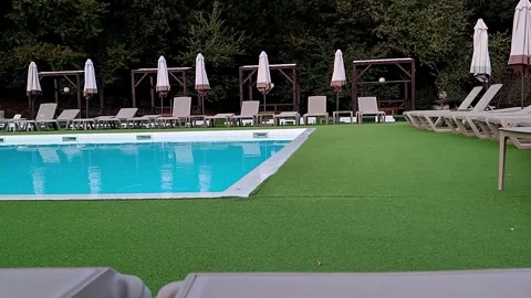 Empty beach area near the pool Stock Footage 317577388