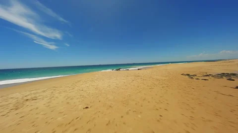Empty beach in Australia. Flying on an FPV drone. Stock Footage 243556096