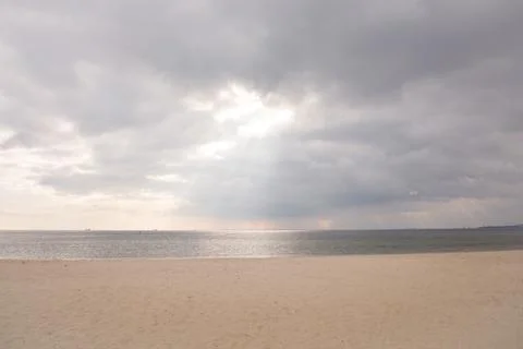 Empty beach by the Baltic Sea in cloudy weather in Sopot, Poland Stock Photos