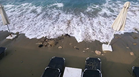 Empty beach because of a storm Stock Footage 68051040
